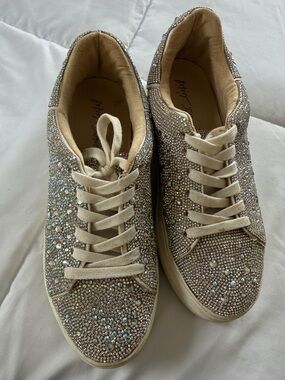 Betsey Johnson Champagne Crystal Lace-Up Sneakers